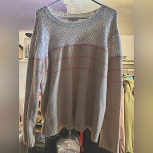 beachlunchlounge Beige and Pink Leopard Print And Striped Patterned Sweater